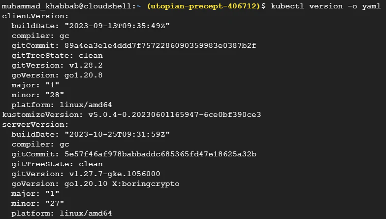 kubectl version -o yaml output in structured format
