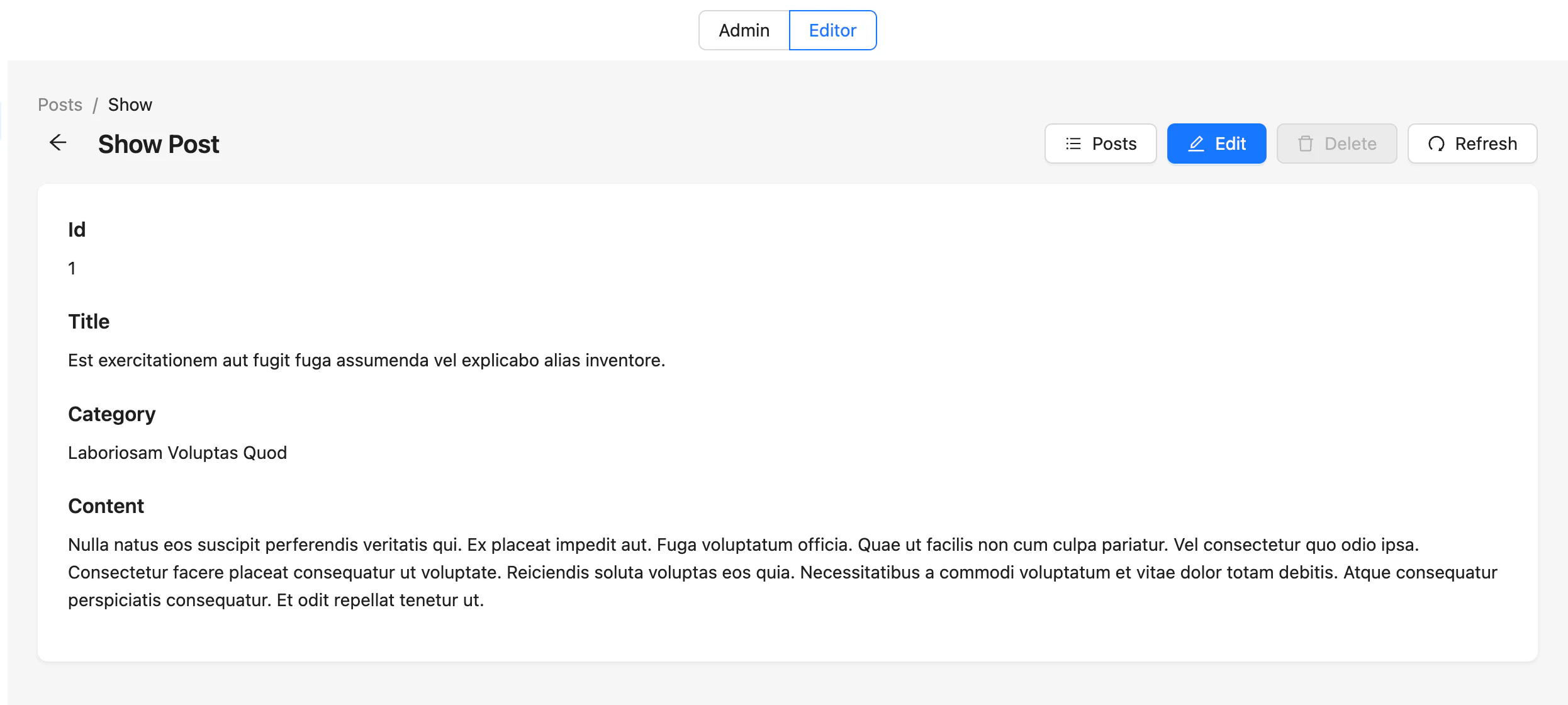 Switching to editor user tab in the Refine demo app