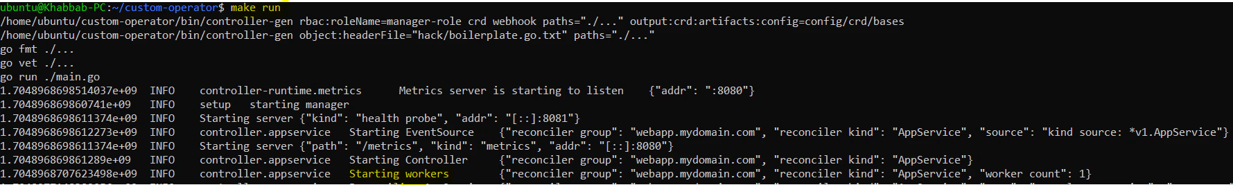 make run output starting the operator controller