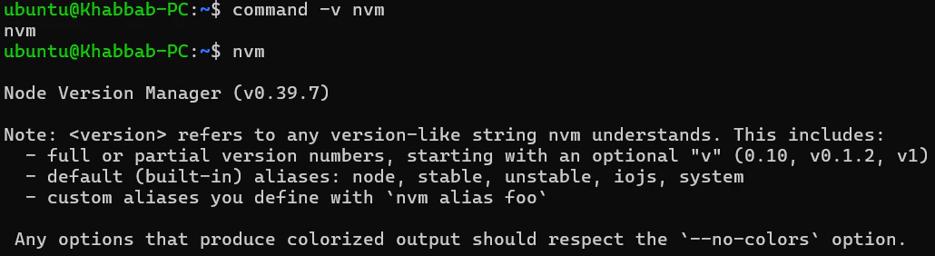 verify installation of nvm