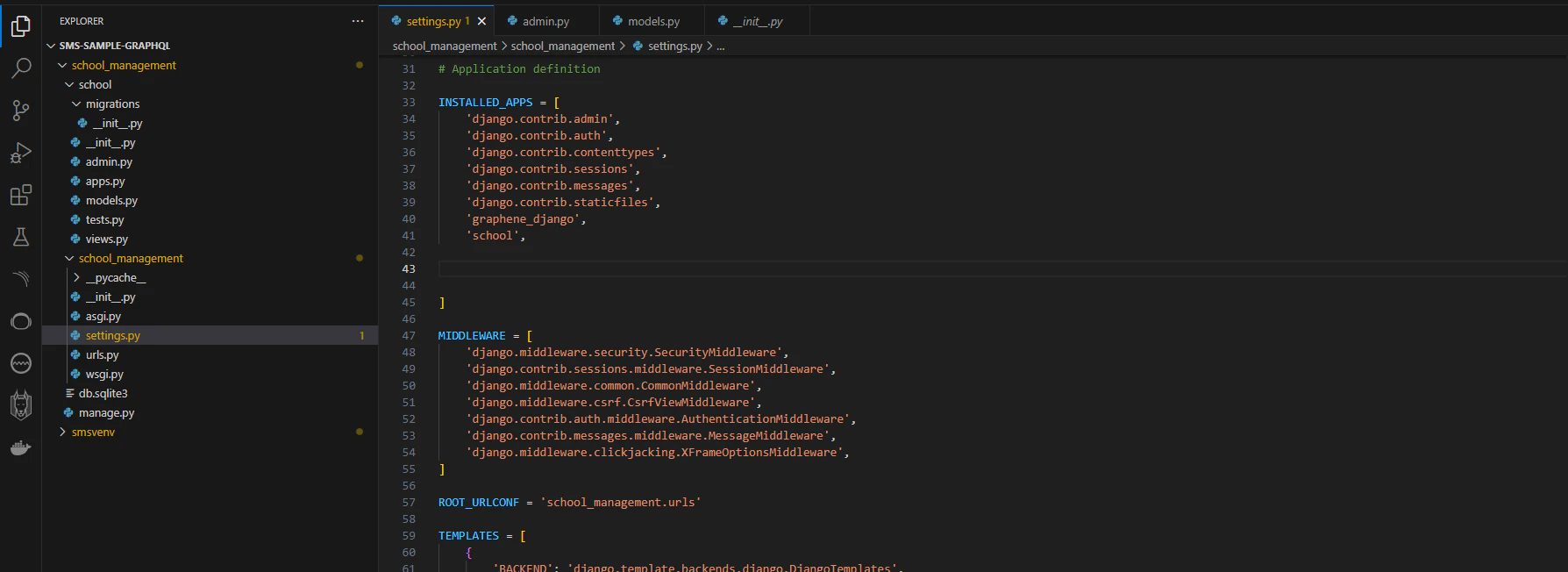 Snapshot of django installed apps