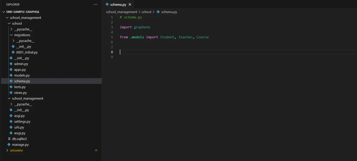 Snapshot of directory structure after adding files for graphql schema