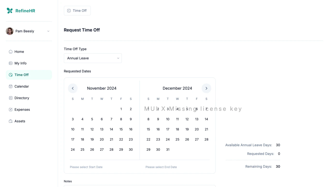 Employee time-off request form