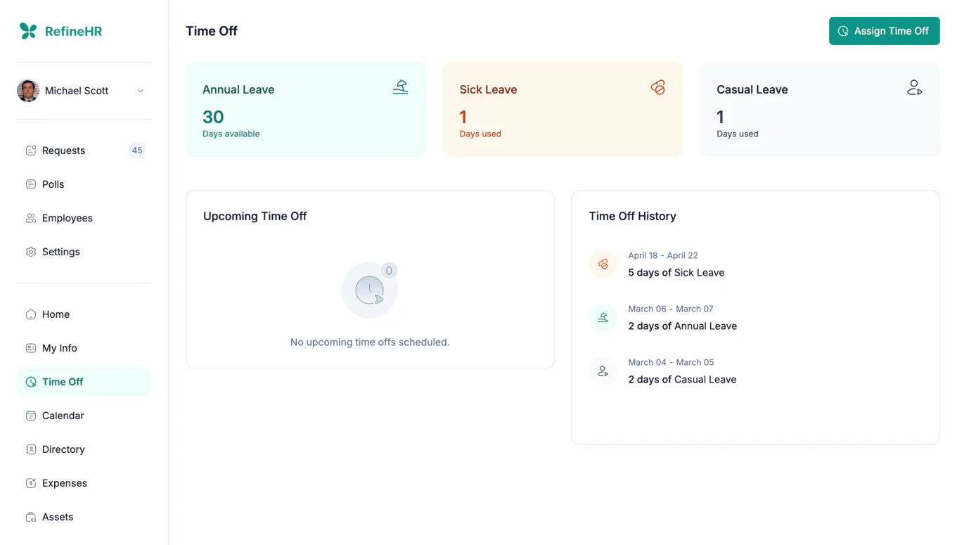 Manager time-off approval list