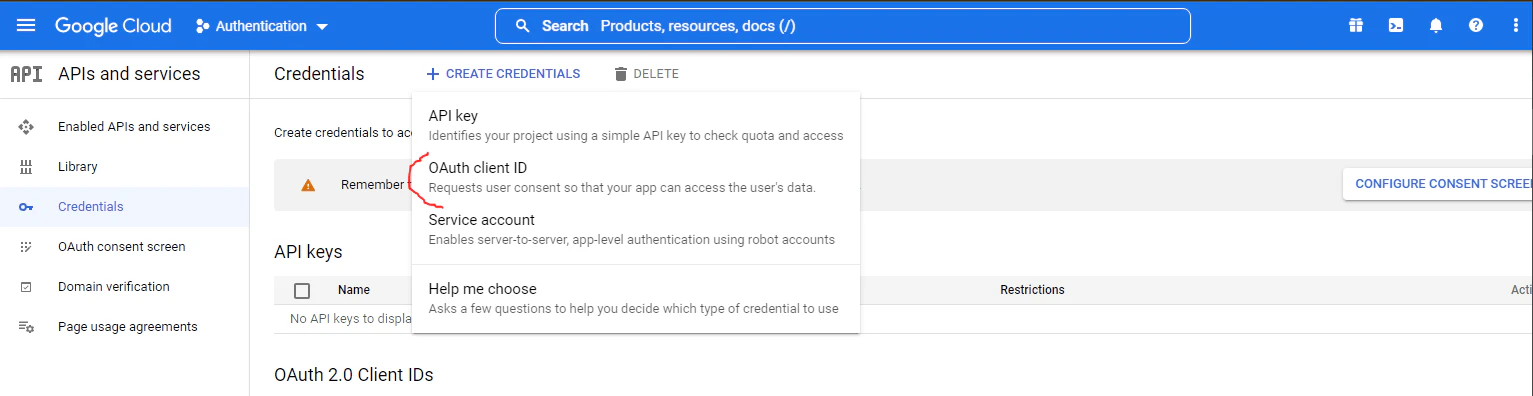 Google select auth provider