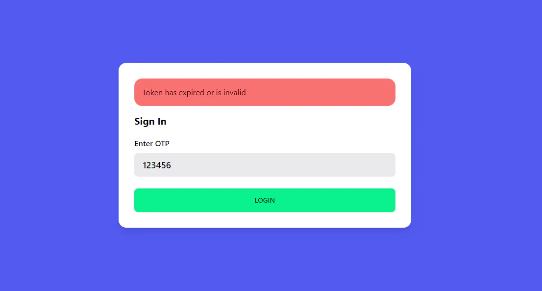 OTP token entry screen