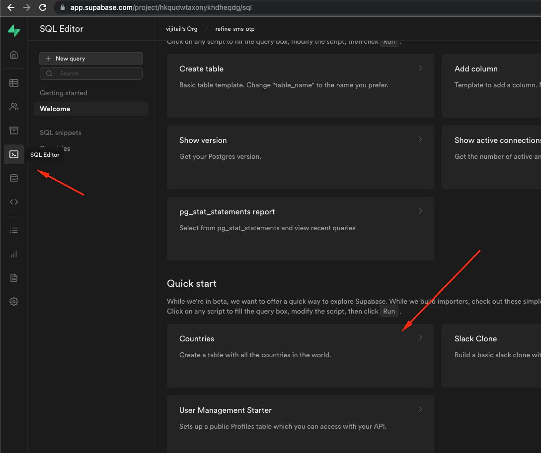 Supabase database tables view