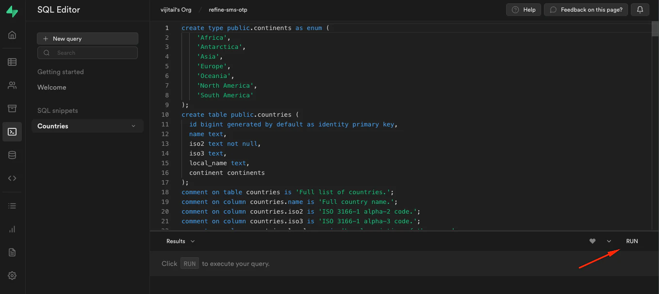 Supabase table rows view