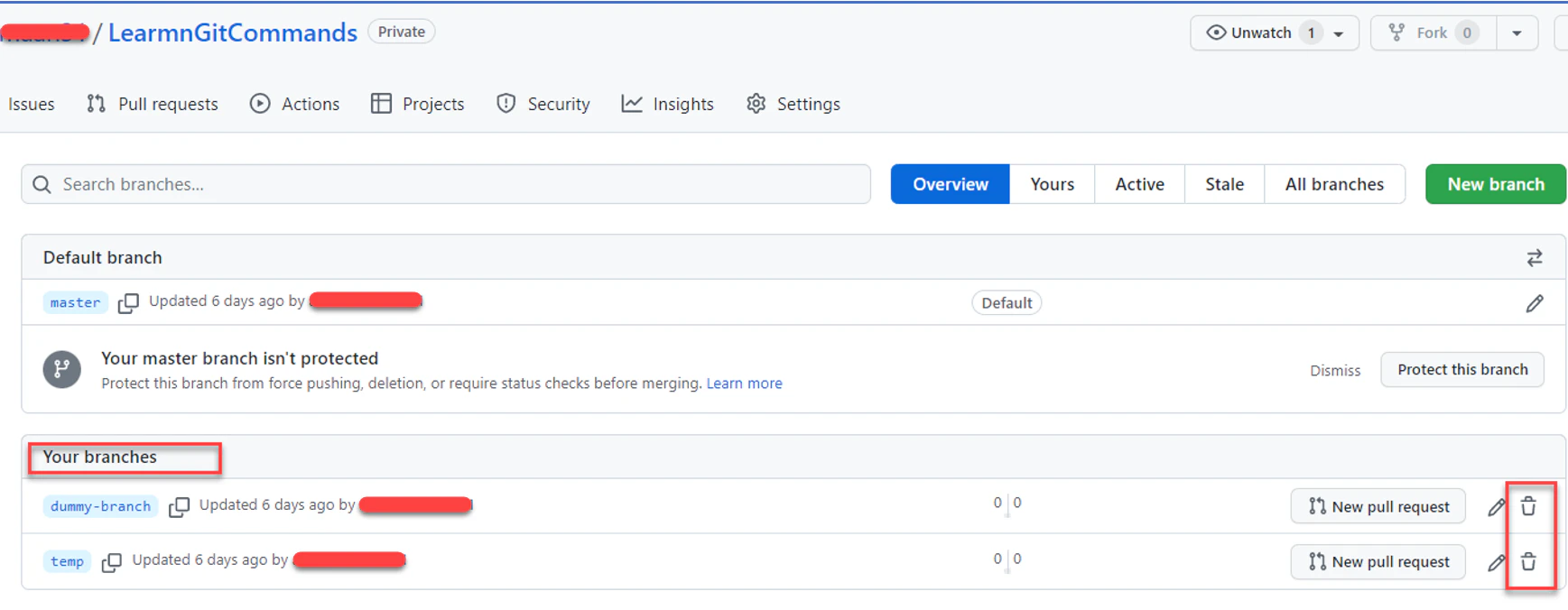 Pruning remote branches after deletion