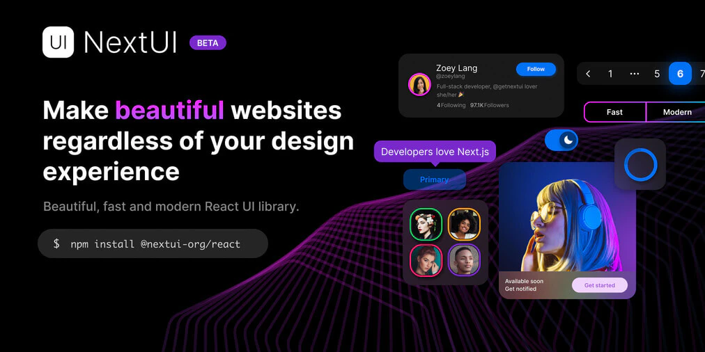 NextUI admin panel layout