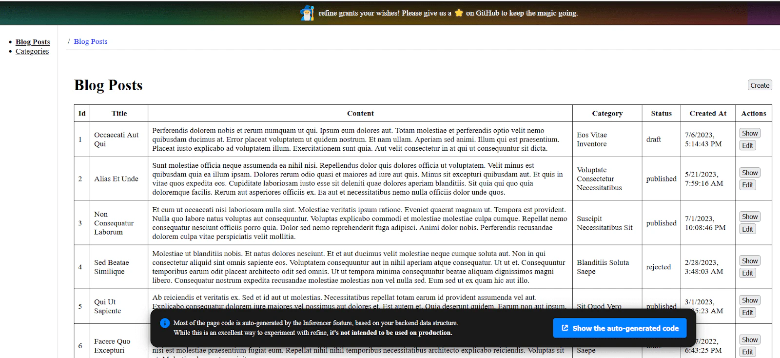 Refine starter app running in browser