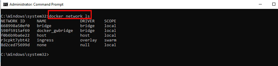 Docker network ls showing default networks
