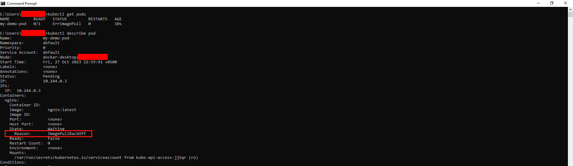 kuberneste imagepullbackoff