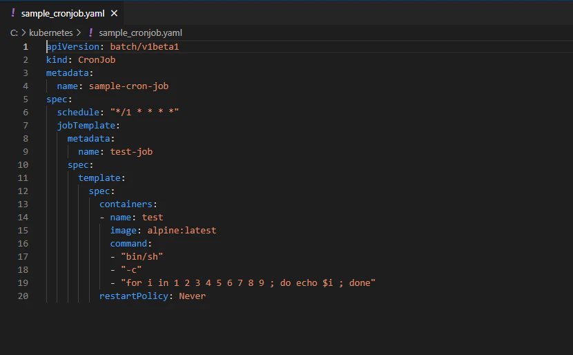 CronJob YAML file for nginx example
