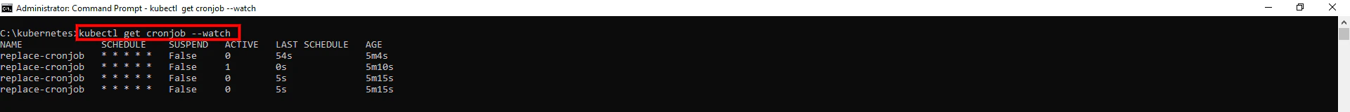 kubectl get jobs --watch output