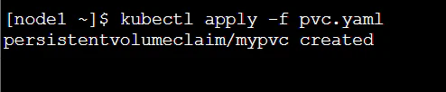 Creating PersistentVolumeClaim mypvc with kubectl apply command