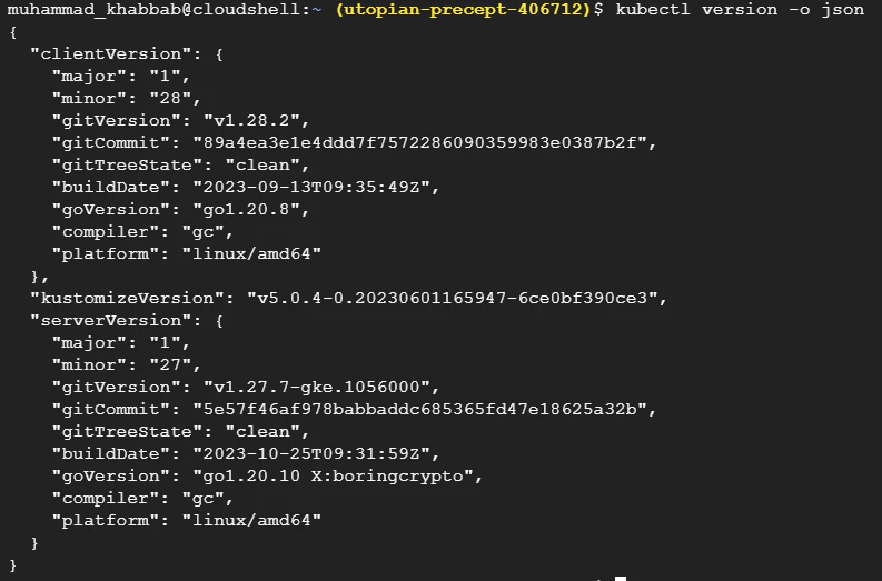 kubectl version -o json output with client and server data