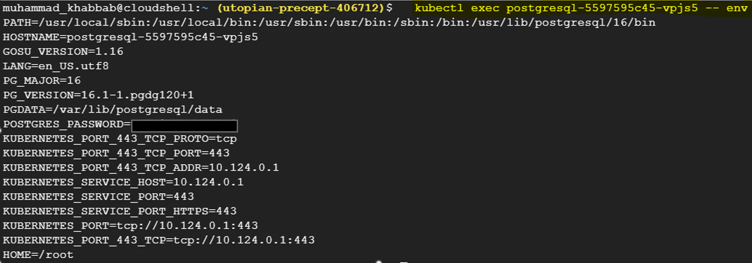 showing env variables of postgresql installation