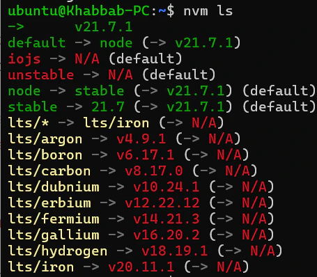 nvm show installed Node.js versions