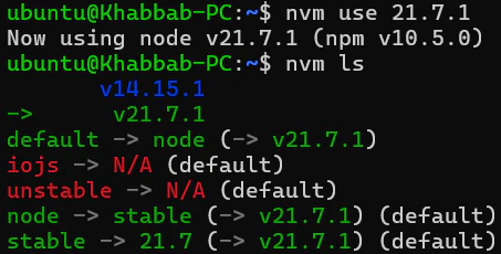 nvm show installed Node.js versions
