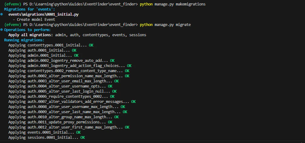 Snapshot of making and applying migrations