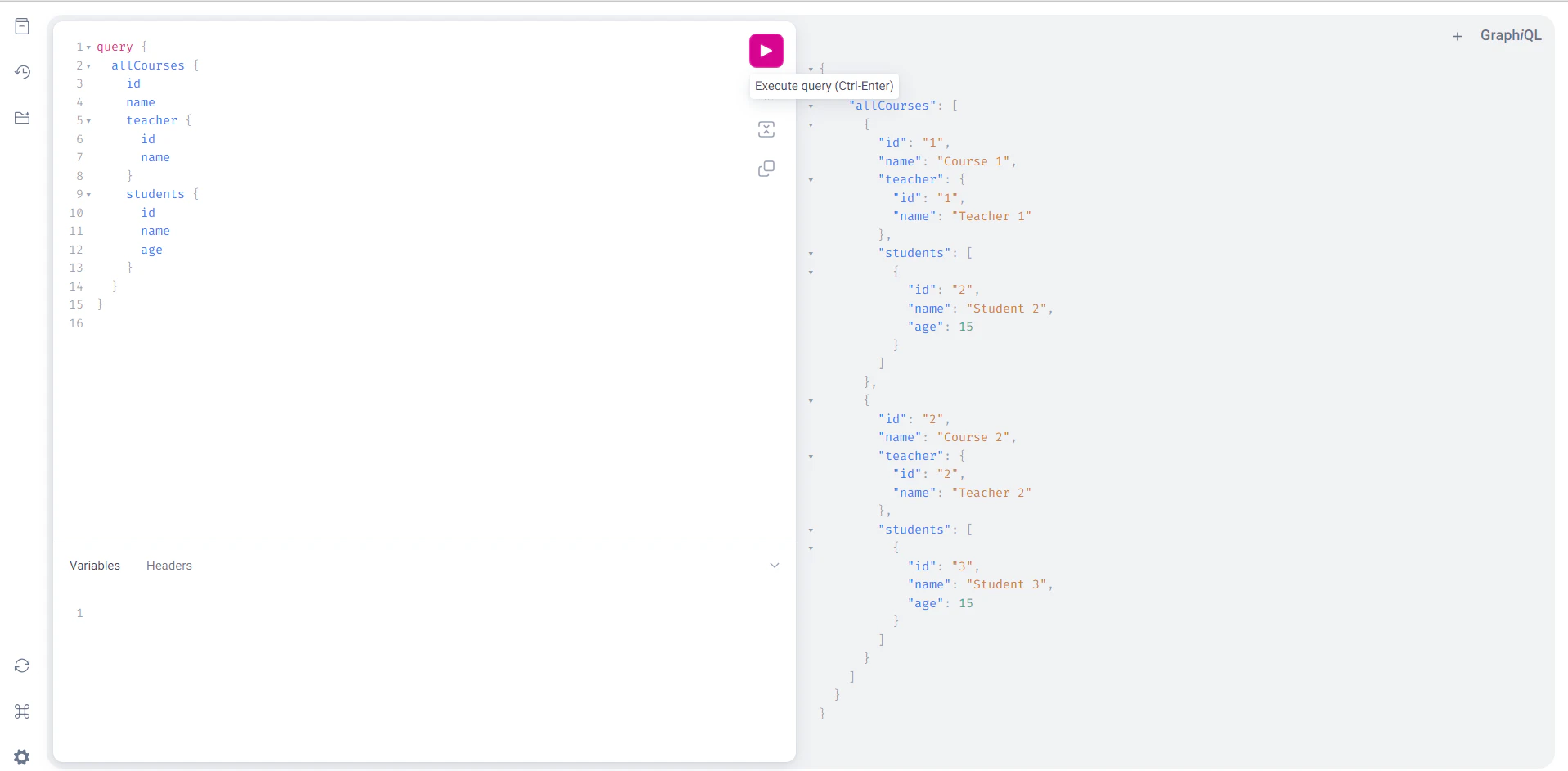 Snapshot of making an API call from graphqli interface