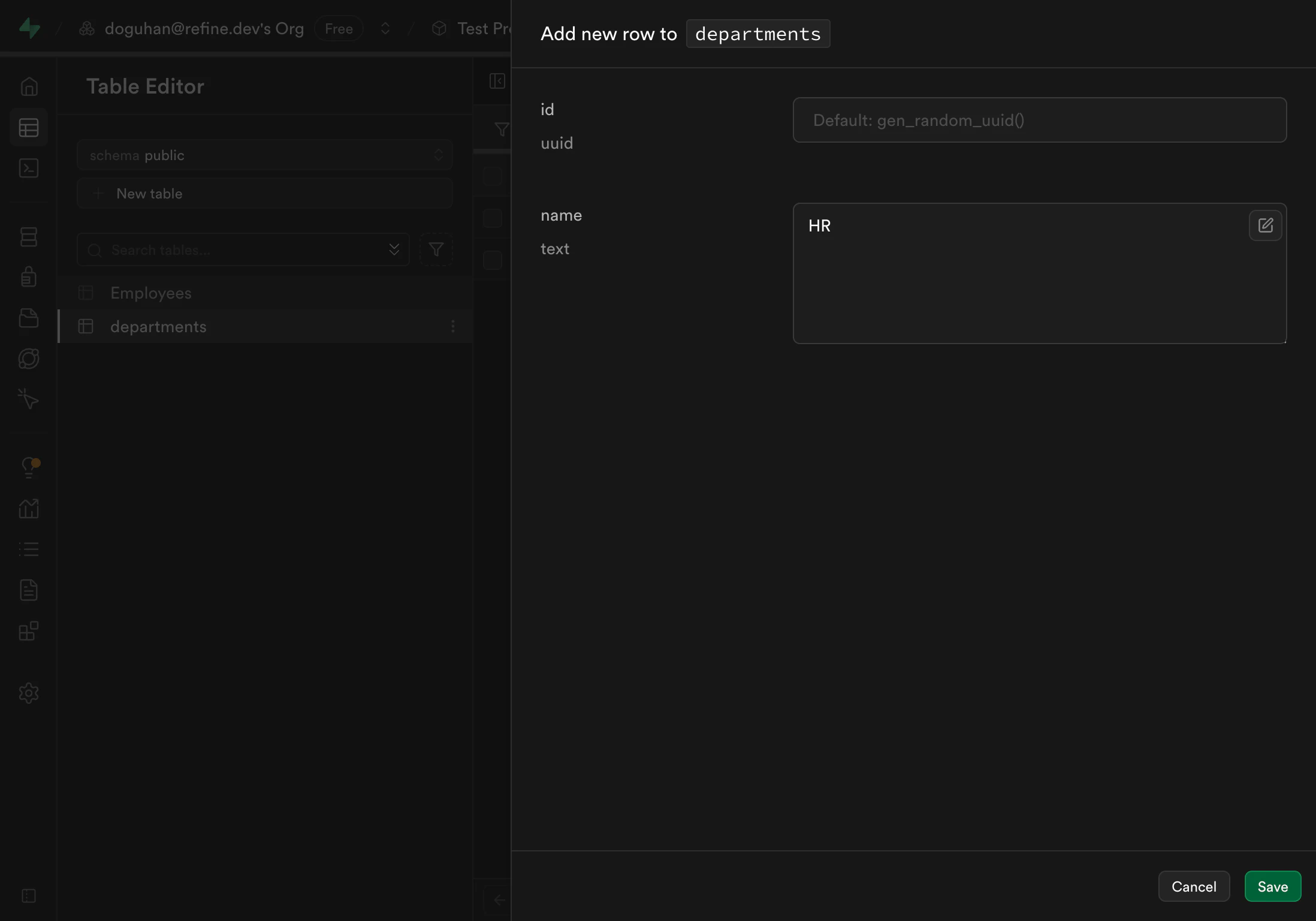 Supabase Project Editor Schema Public
