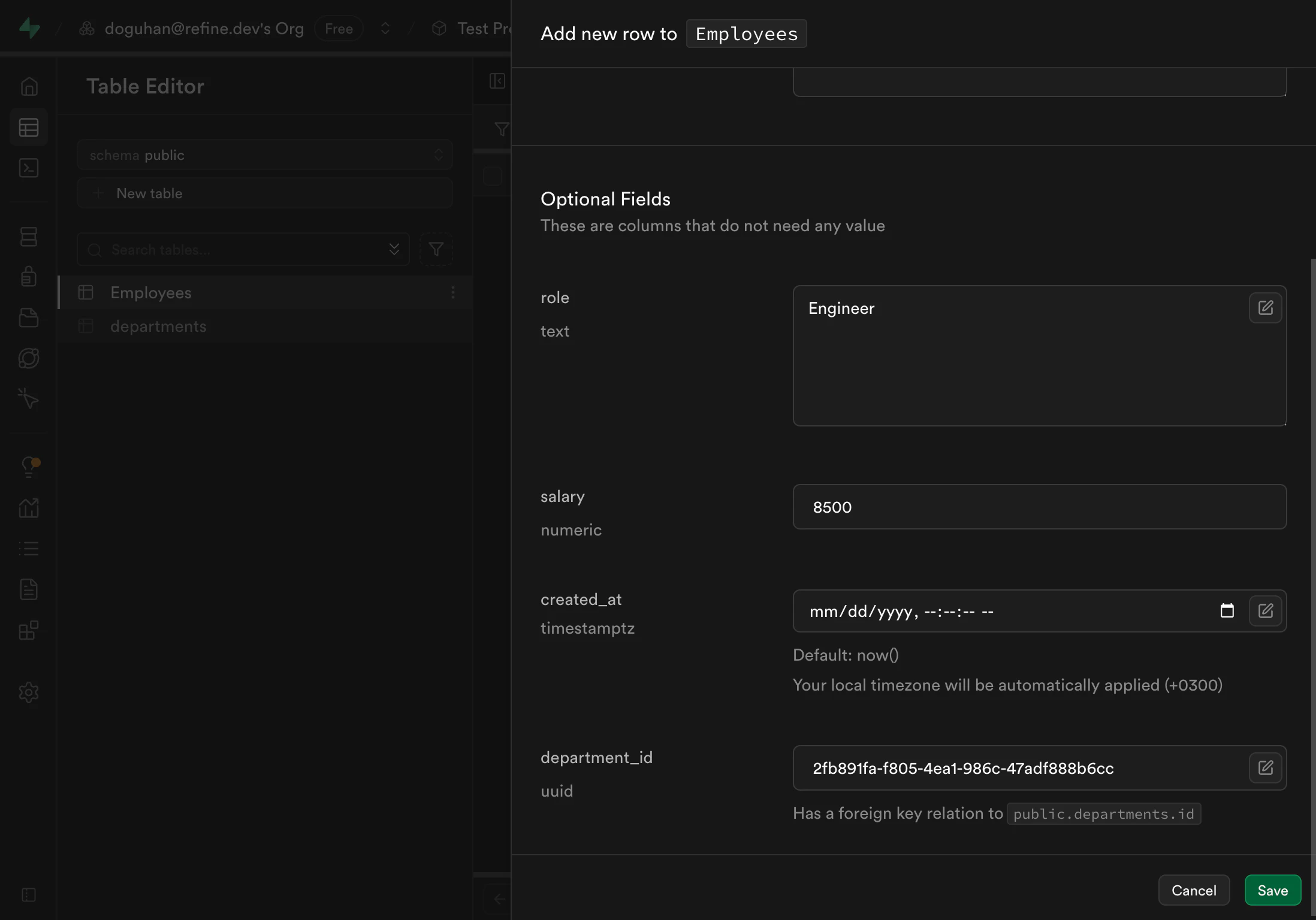 Supabase Project Editor Schema