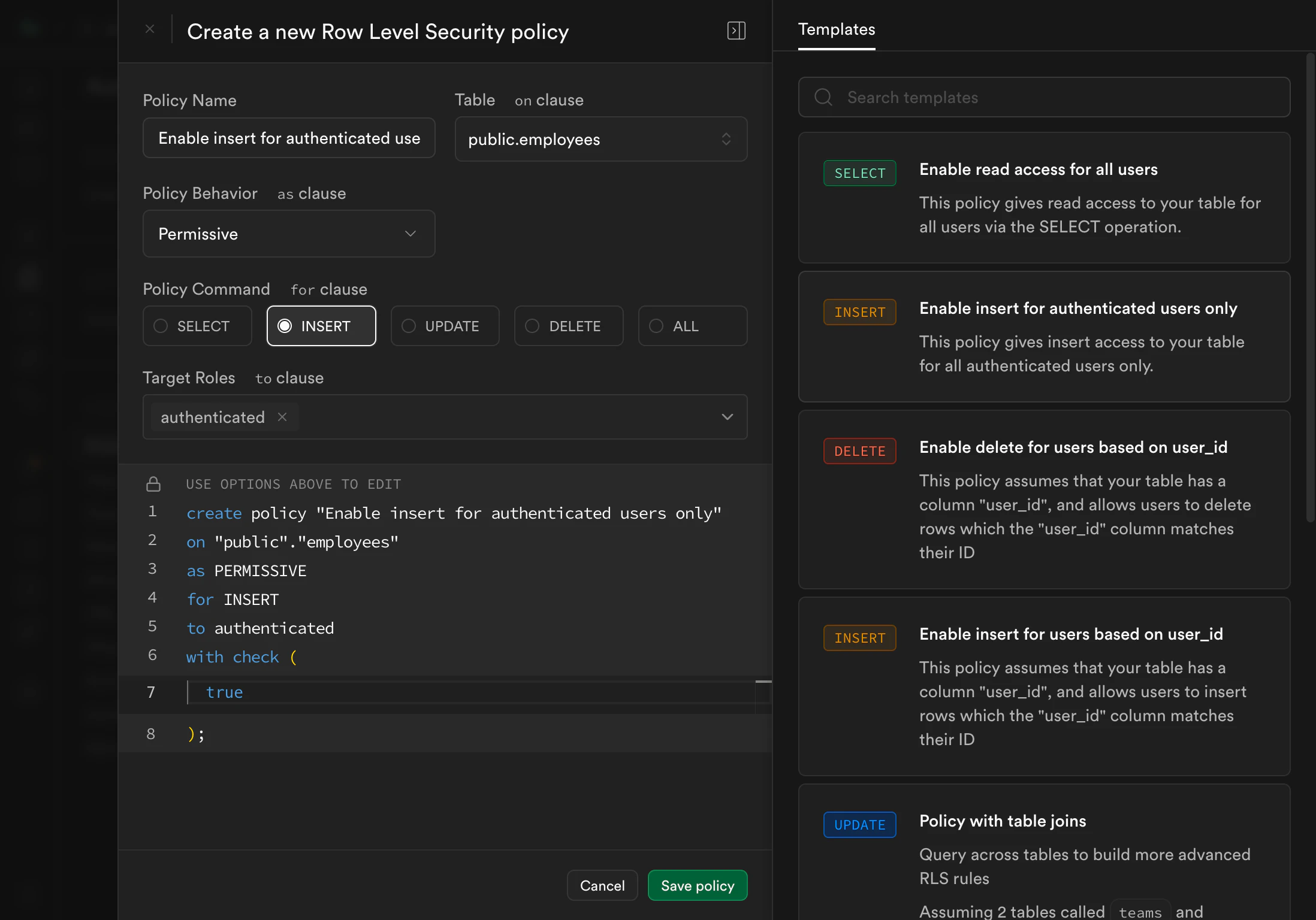 Supabase RLS policies