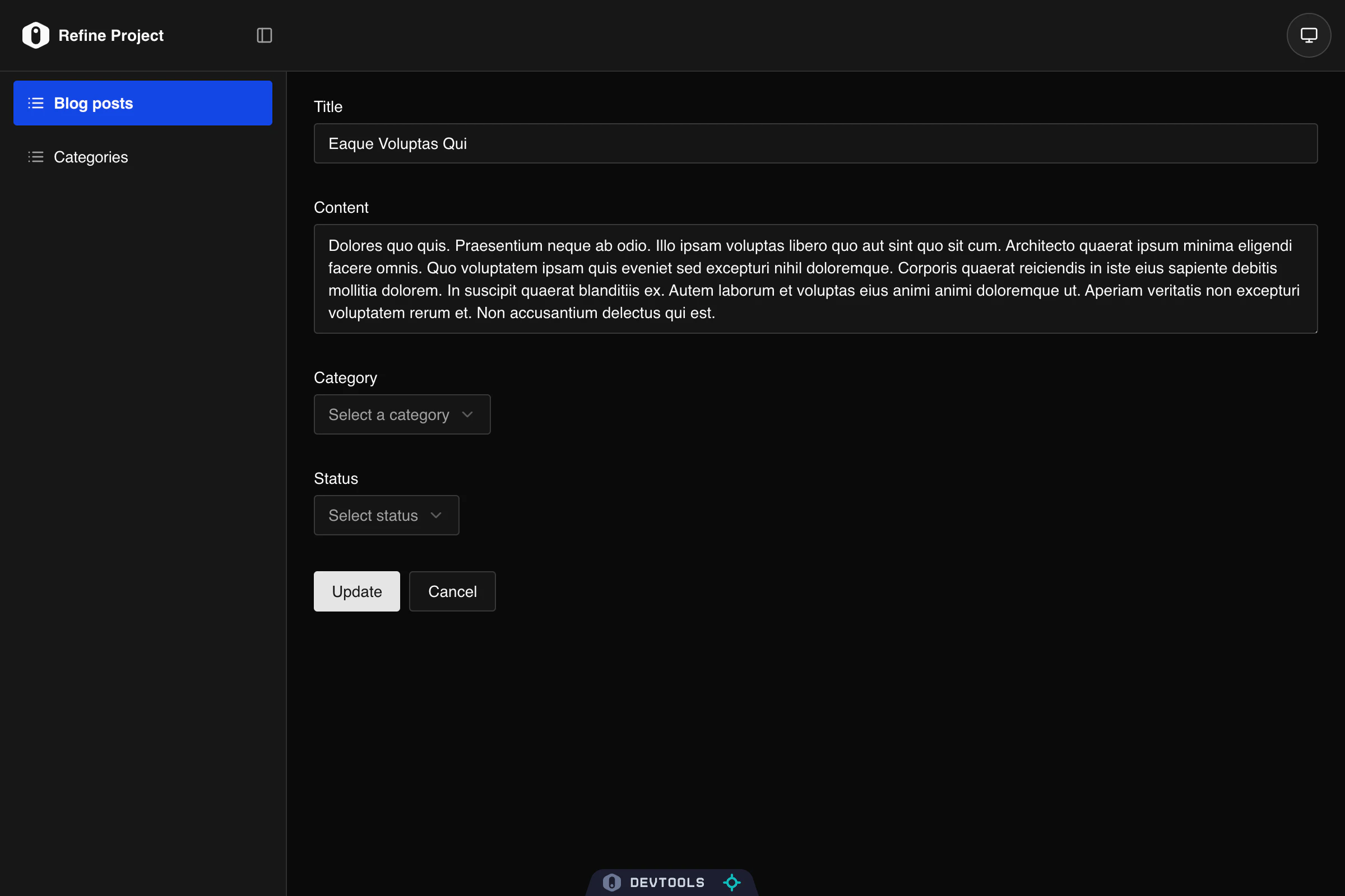 Create/Edit form with validation