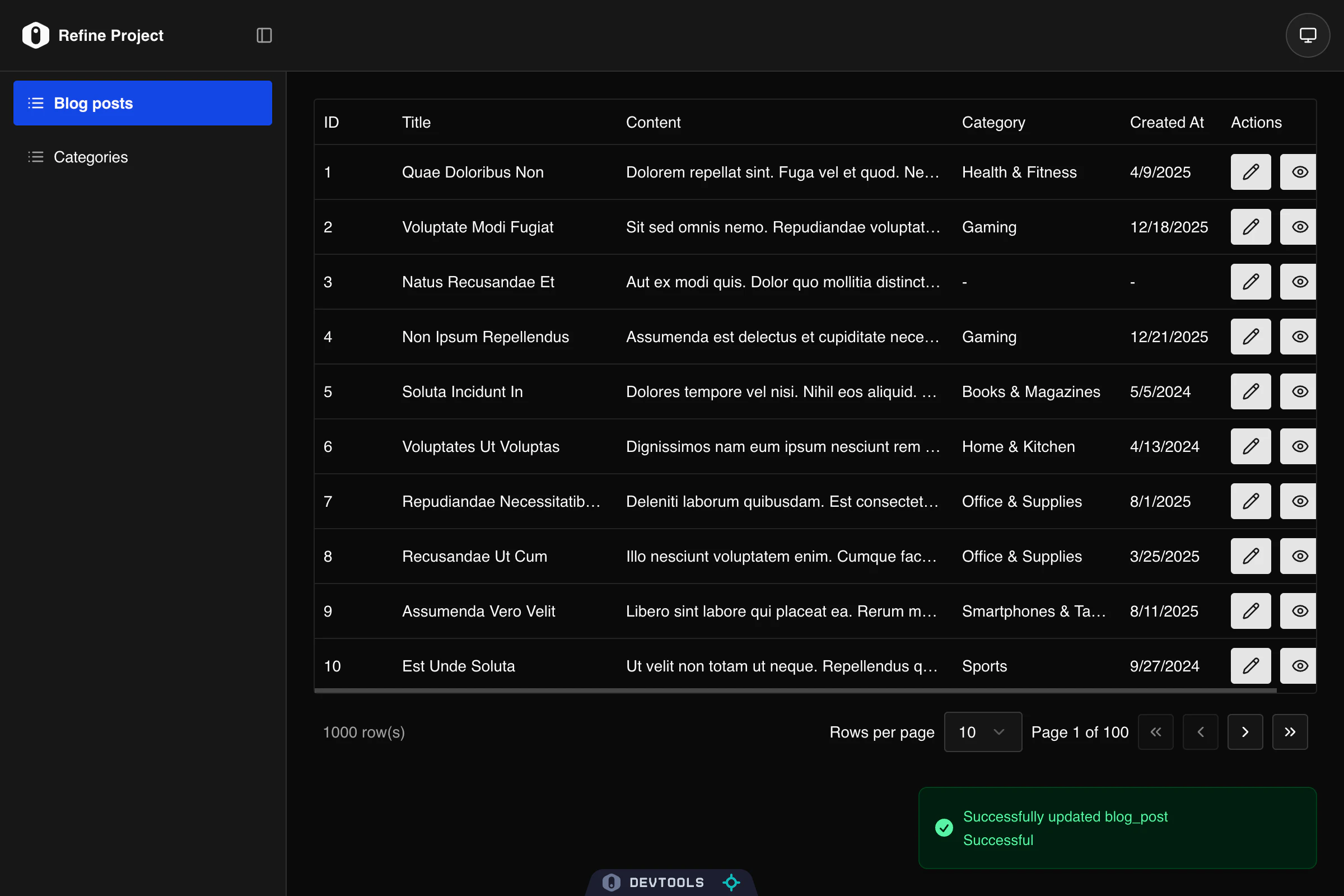 Success notification toast