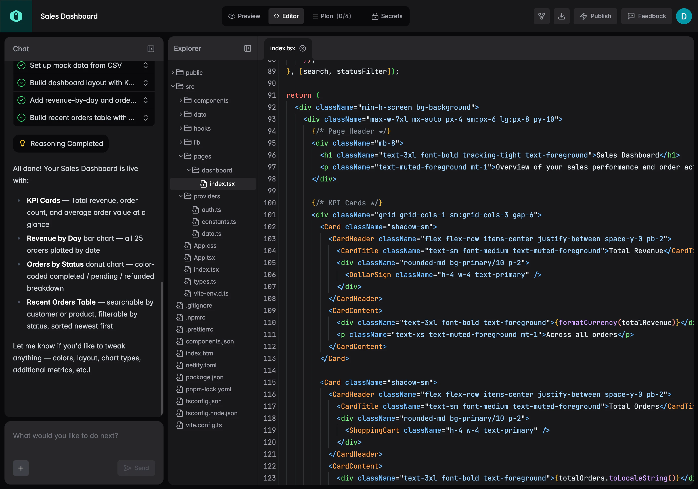 Code view showing the generated React components