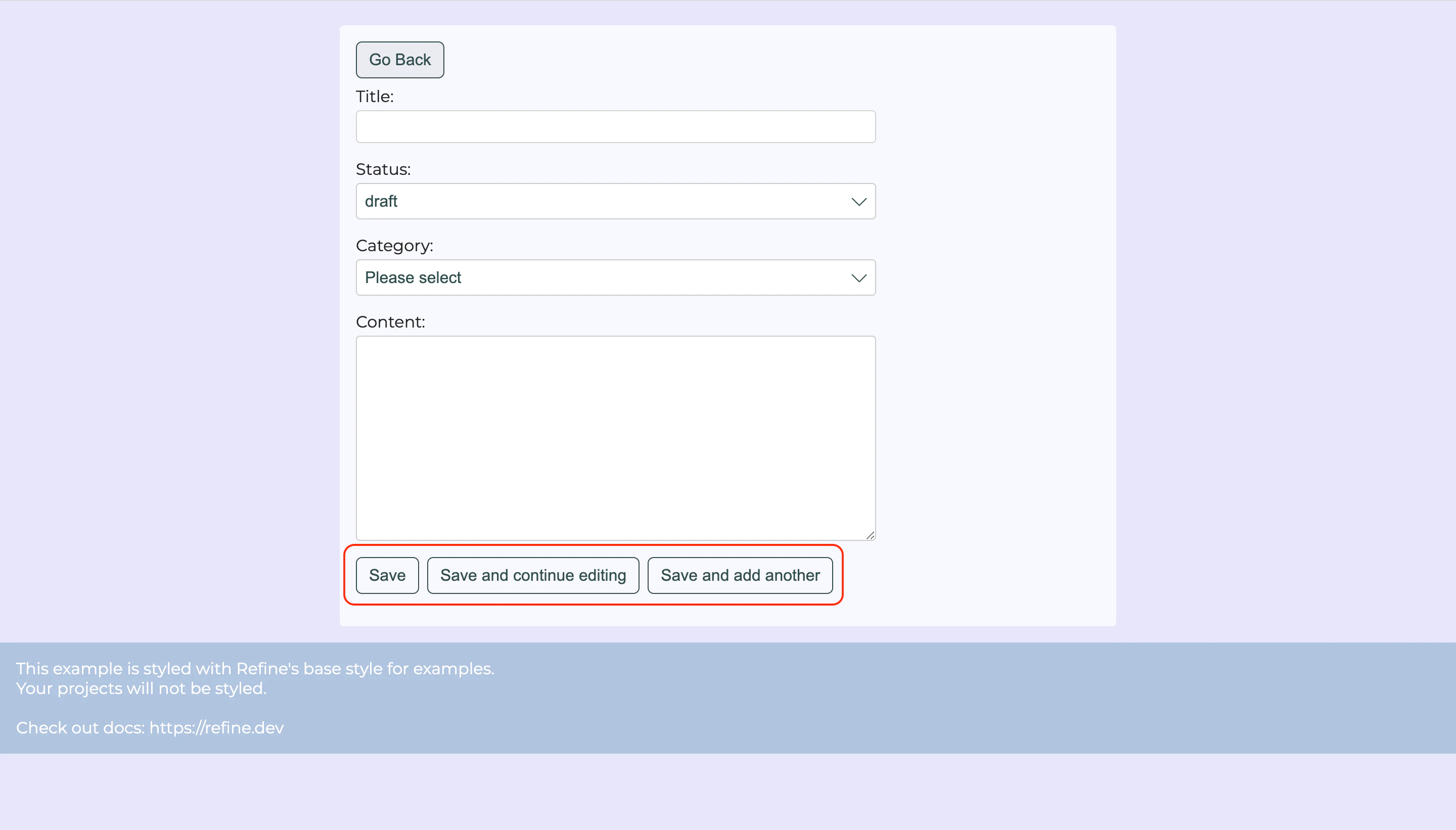 save and continue buttons